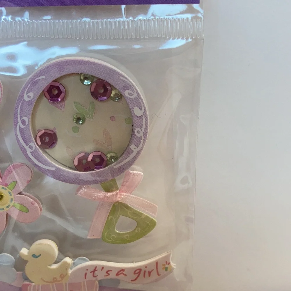 Mark Richards Scrapbook Stickers Card Making Baby Girl Rattle Bottle Crafts